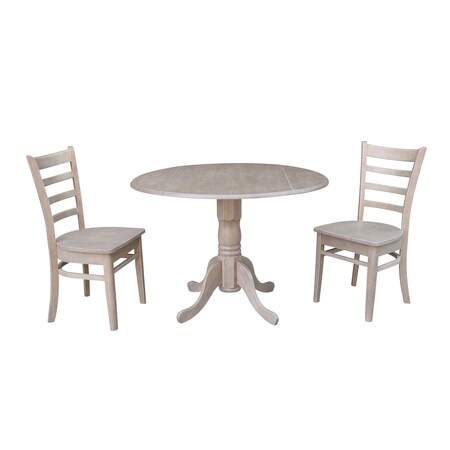 International Concepts Square 42 in Dual Drop Leaf Table with 2 Emily Side Chairs, Washed Gray Taupe, 42 W, 42 L, Wood K09-42DP-C617P